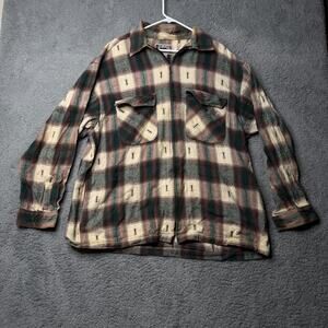 Vintage Rusty Go Big Stay Loose Flannel Men's XL Brown Plaid Long Sleeve Zip Up